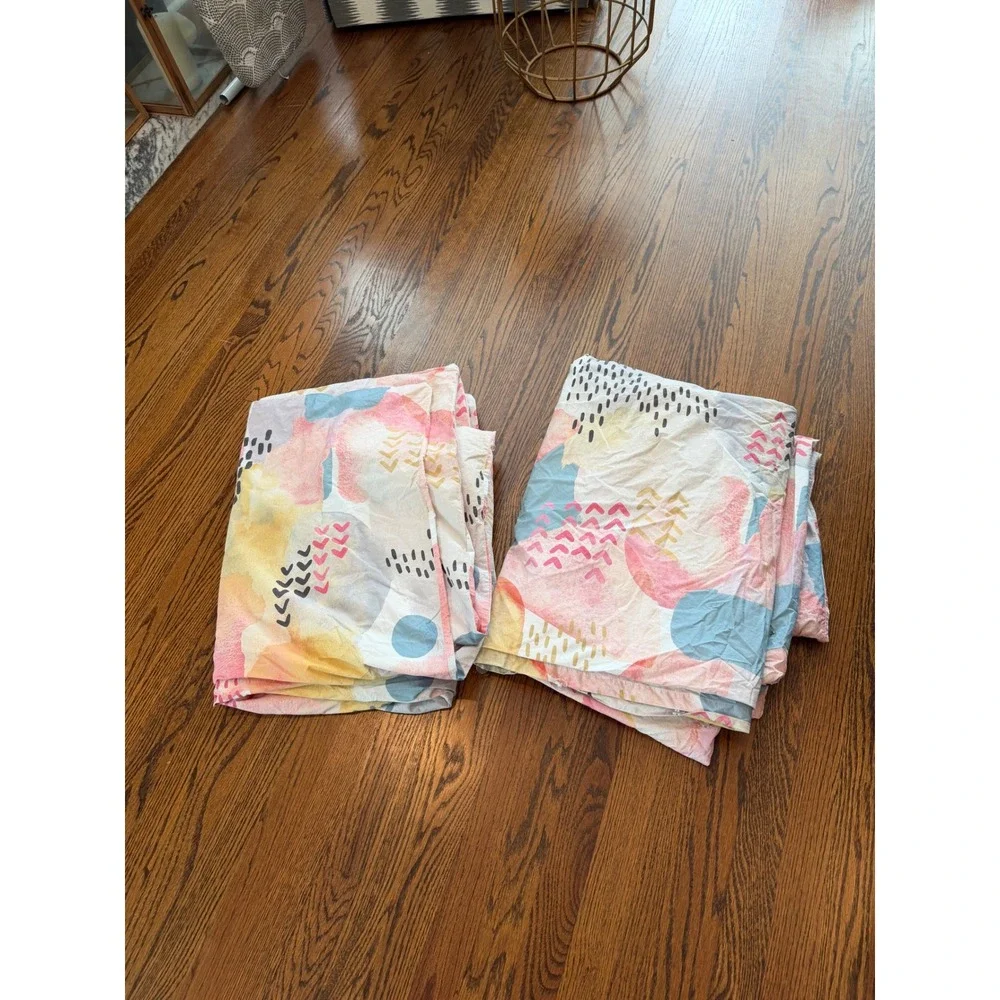 Pair Pottery Barn Modern Baby Kids Twin Duvet Covers Organic Cotton Pastel EUC